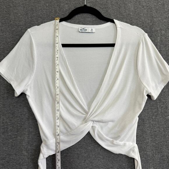 HOLLISTER White Tie Front Shrug Medium Balletcore V-Neck Y2K Twist Crop Top - Picture 8 of 10